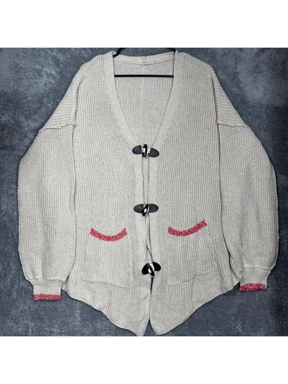 SHEIN Women's Cardigan Sweater Size L Beige Toggle Closure Pockets Long Sleeve